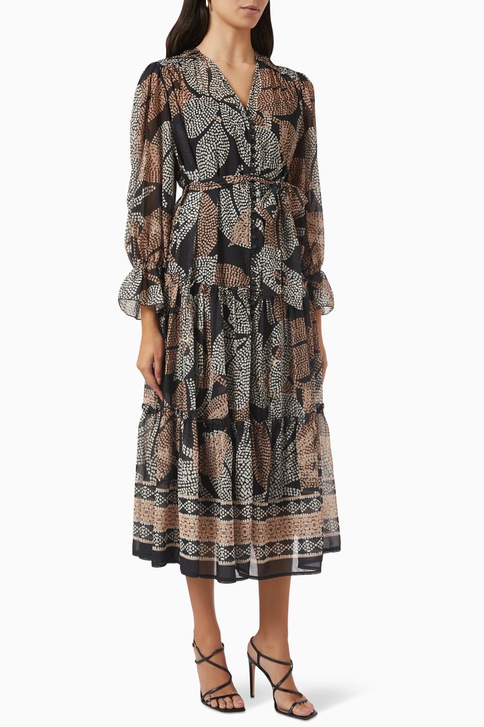 

Printed Long Sleeve Dress, Black