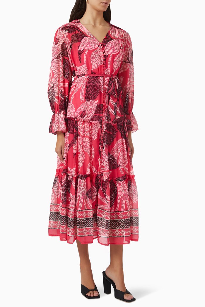

Printed Long Sleeve Dress, Pink