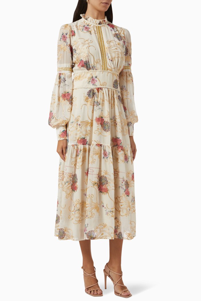 

Printed Long Sleeve Dress, Neutral
