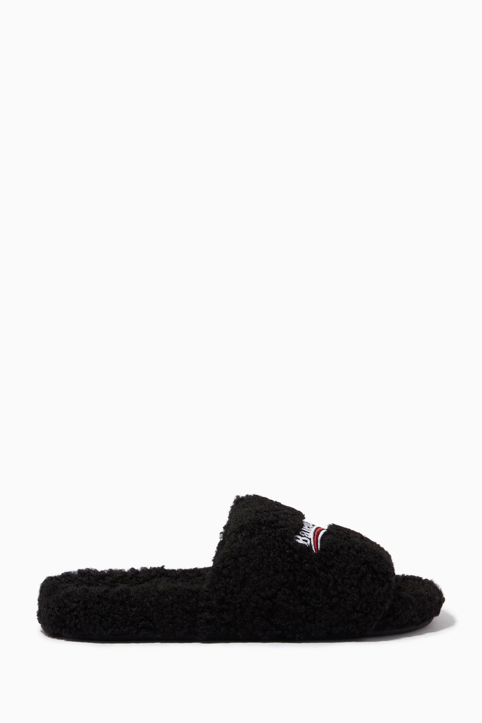 

Political Campaign Furry Slides in Faux Shearling, Black