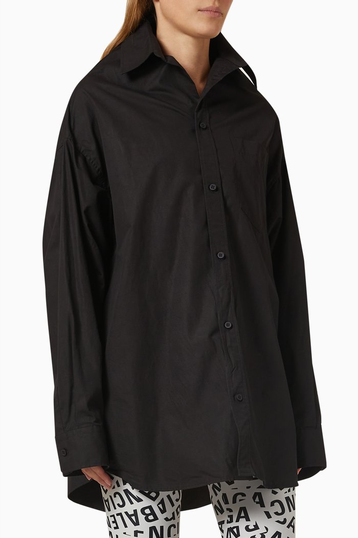 

Lifted Collar Shirt in Cotton Poplin, Black