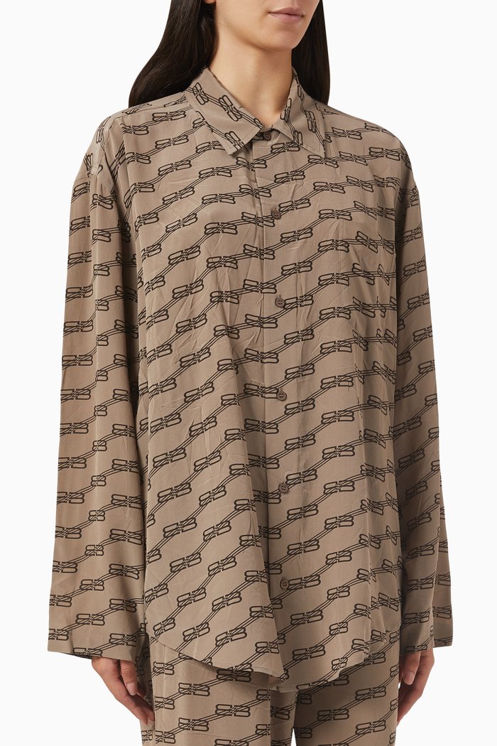 

BB Monogram Minimal Shirt in Silk Crepe, Neutral