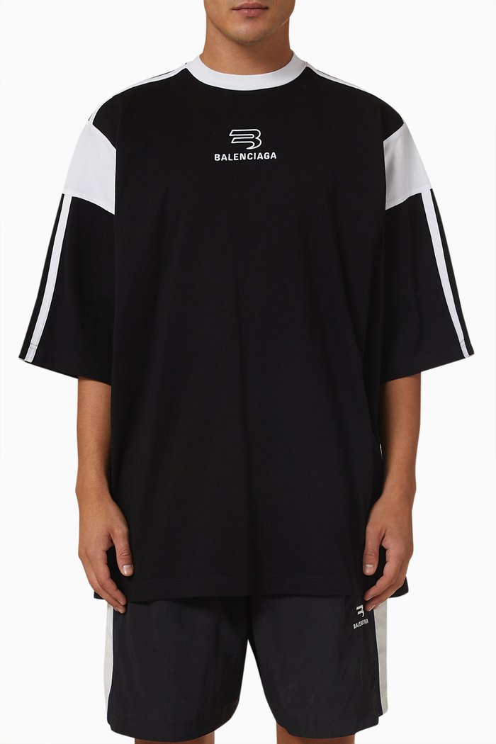 

Boxy Sporty T-Shirt in Cotton, Black
