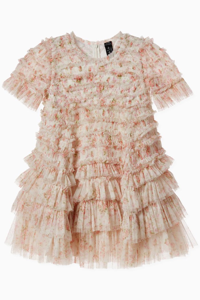 

Vintage Floral Valentine Ruffle Dress in Tulle, Pink