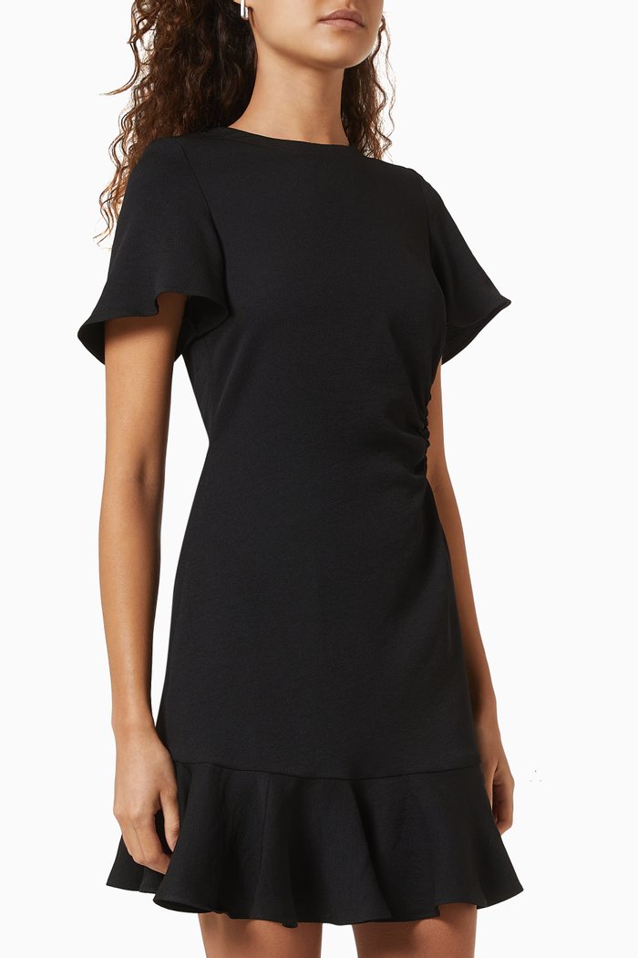 

Ruffled Mini Dress in Crepe, Black