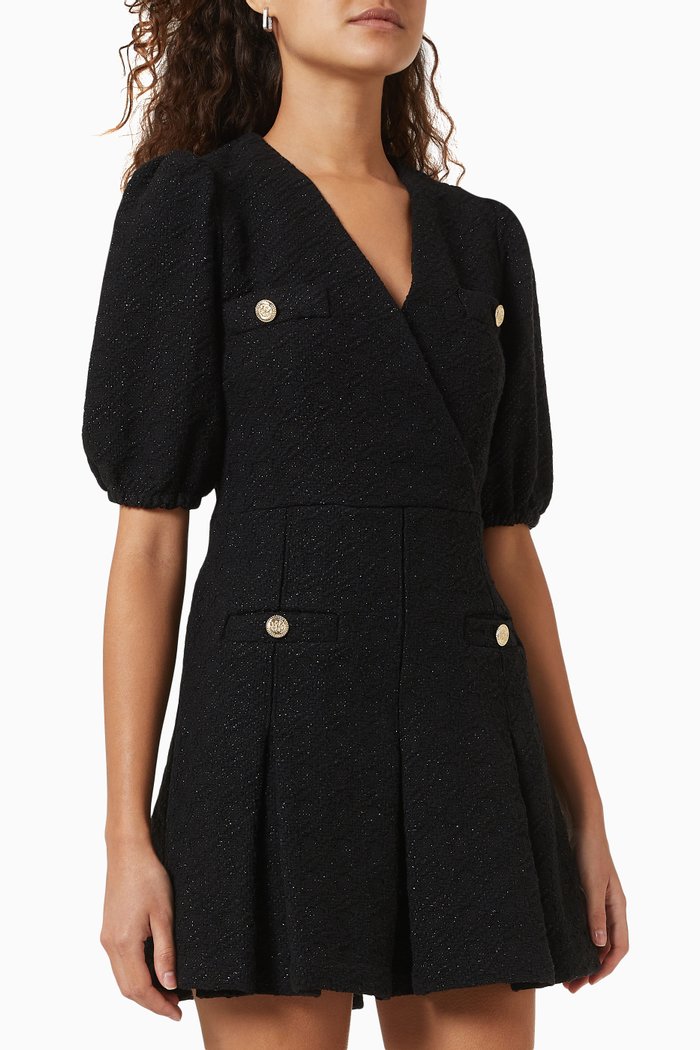 

Pleated Dress in Tweed, Black