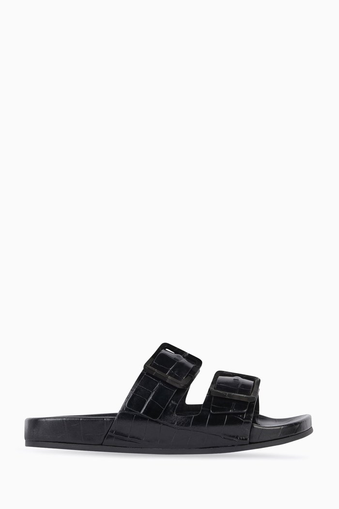 

Mallorca Sandals in Crocodile-embossed Leather, Black