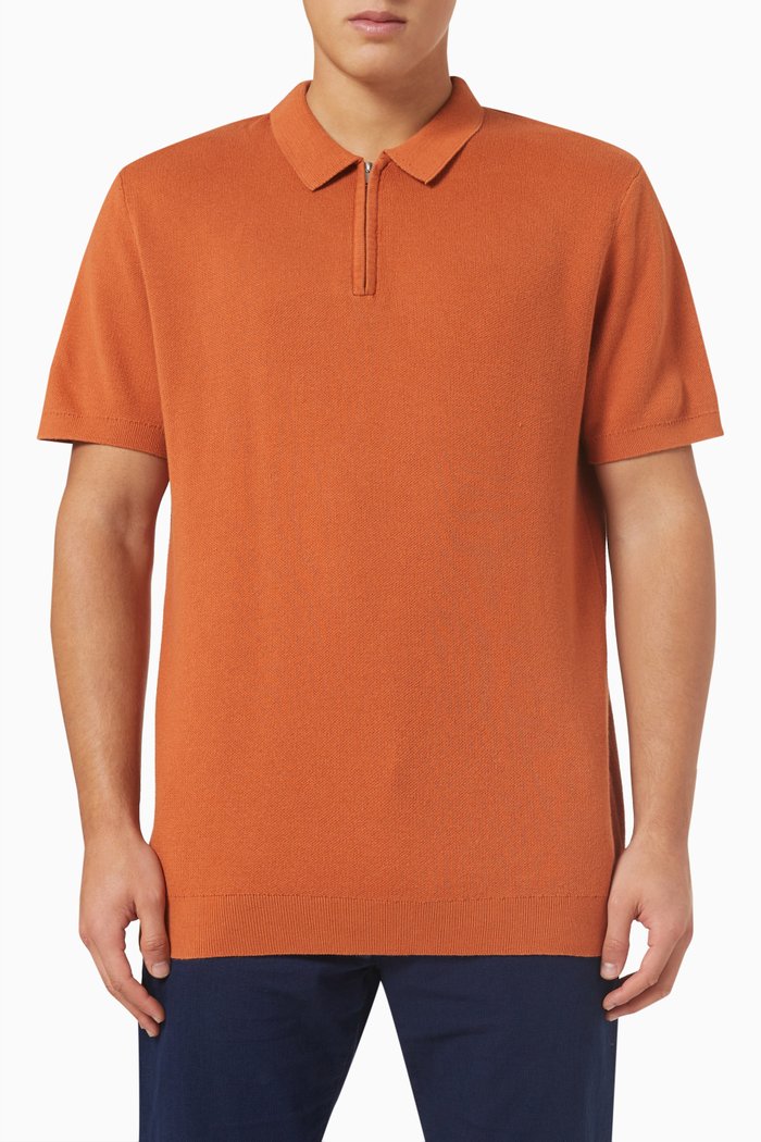 

Half Zip Polo in Cotton, Brown