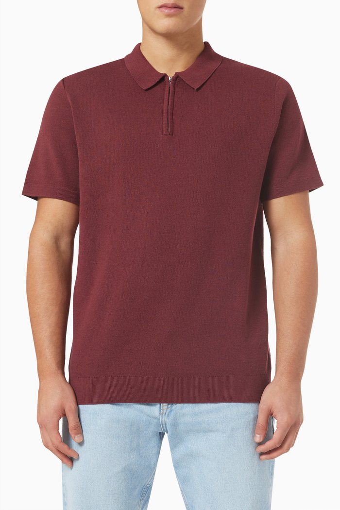 

Half Zip Polo in Cotton, Purple