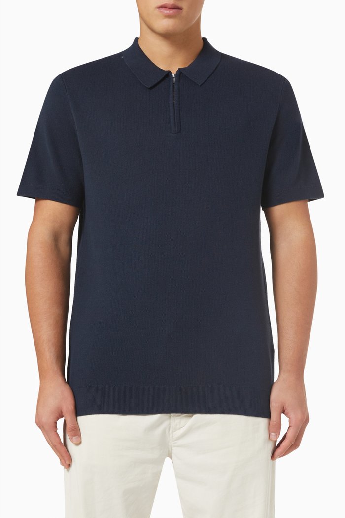 

Half Zip Polo in Cotton, Blue