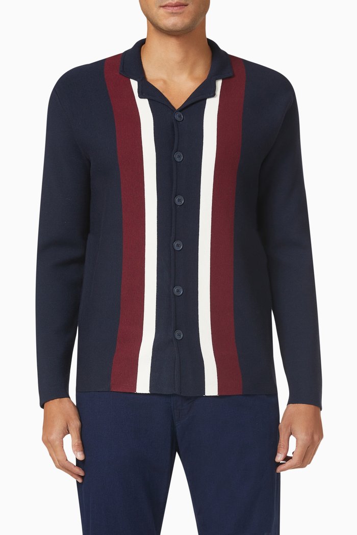 

Milan Striped Cardigan in Viscose-blend Knit, Blue