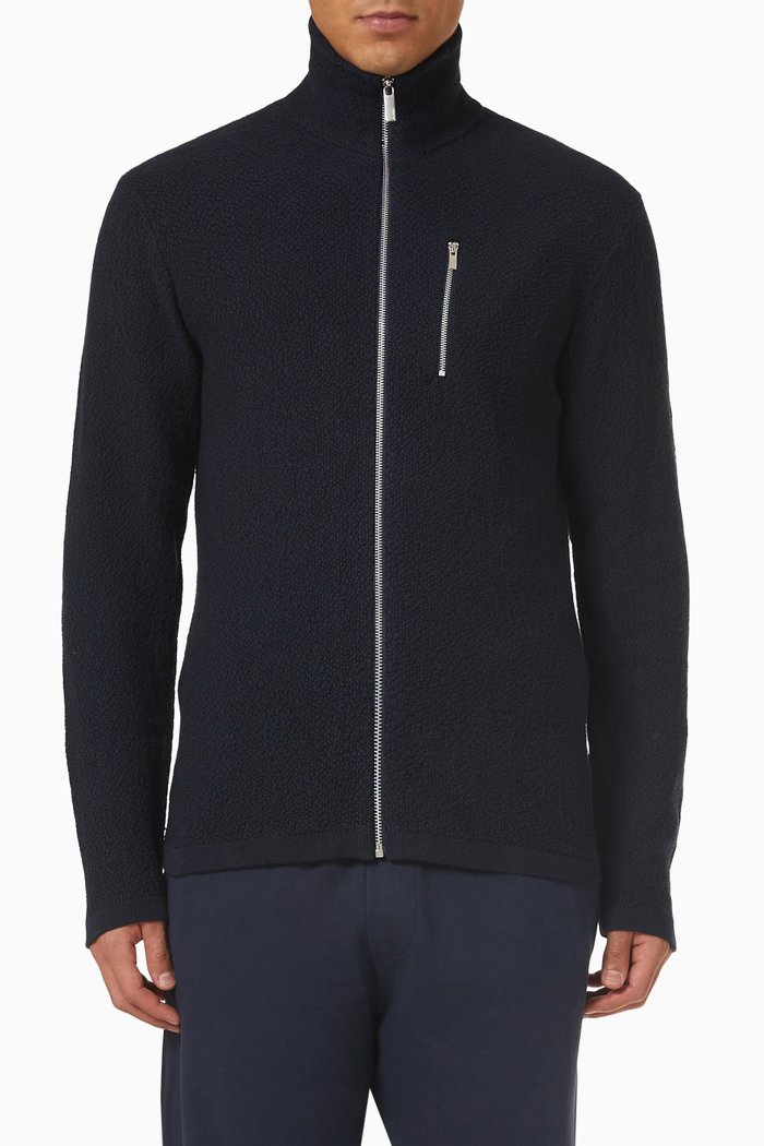 

Josh Zip Cardigan in Organic Cotton Fleece, Blue