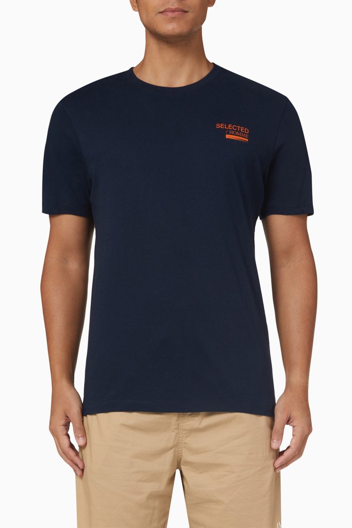 Printed T-shirt in Cotton Jersey, Blue