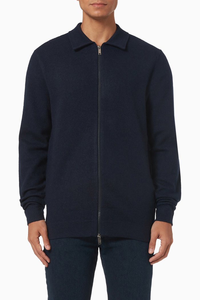 

Zip Cardigan in Merino Wool Knit, Blue