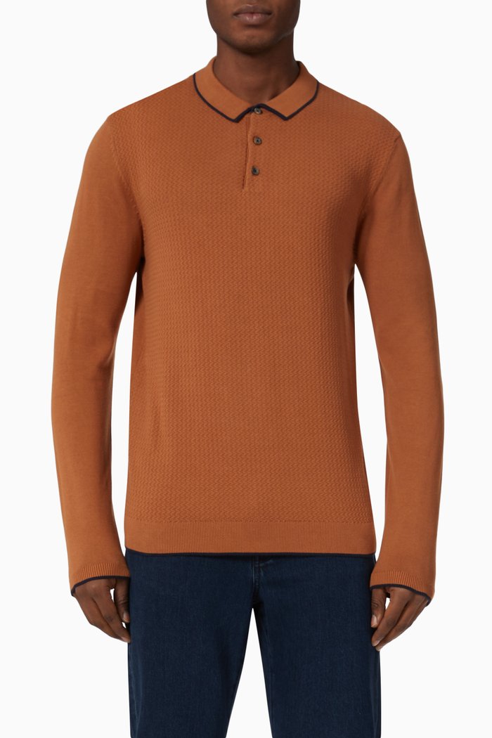 Polo Shirt in Knit Cotton, Brown