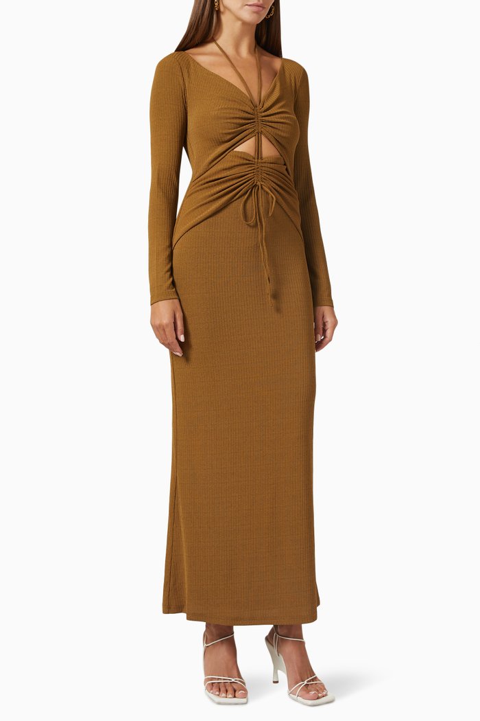 

Marie Ribbed Maxi Dress, Brown