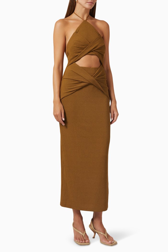Hallie Cut-out Maxi Dress, Brown
