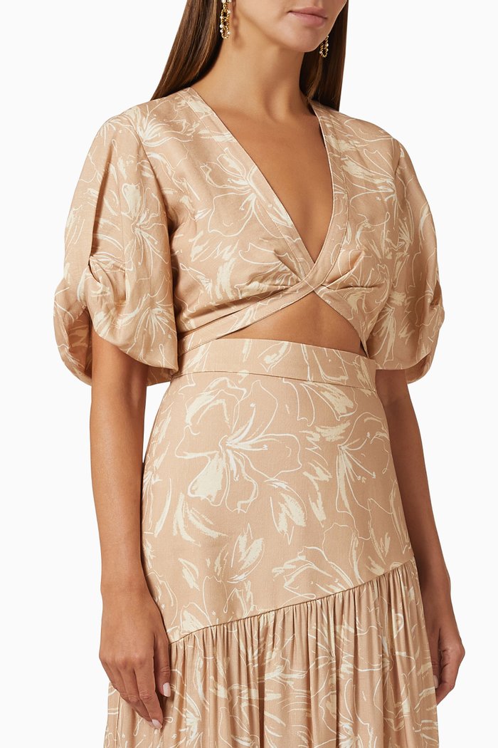 Carina Crop Top in Linen & Viscose, Brown