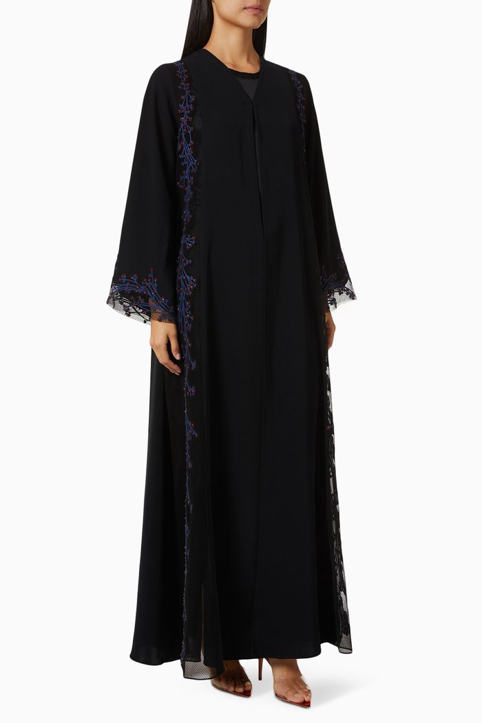 

Signature Laser-cut Abaya in Crepe, Black