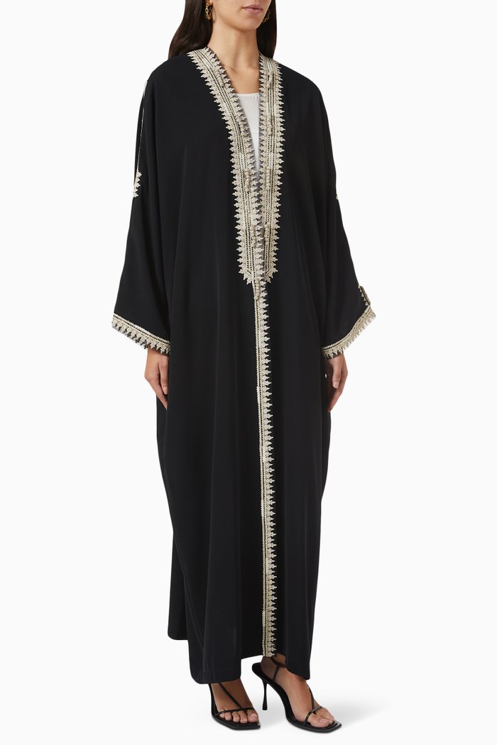 

Moroccan Embroidered Abaya in Crepe, Black