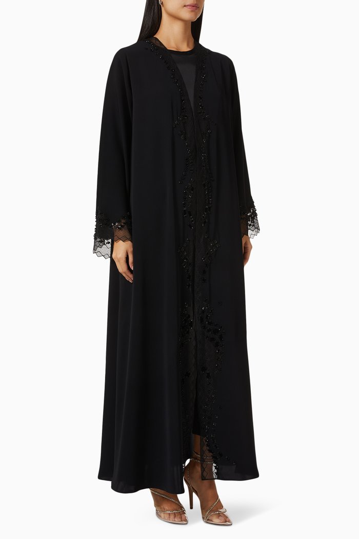 

Signature Embellished Abaya in Crepe, Black