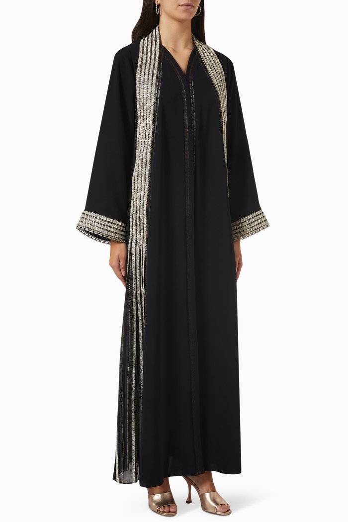 

Geometric Embroidered Abaya in Crepe, Black