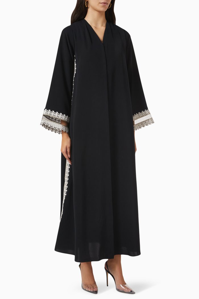 

Embroidered Abaya in Crepe, Black