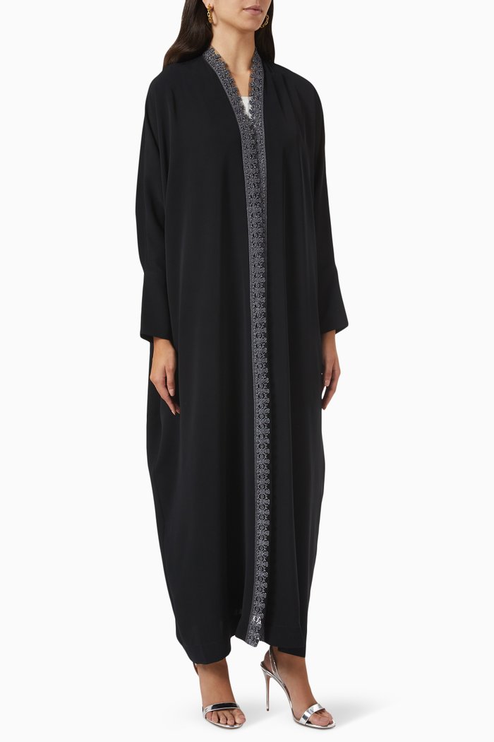 

Embroidered Abaya in Crepe, Black