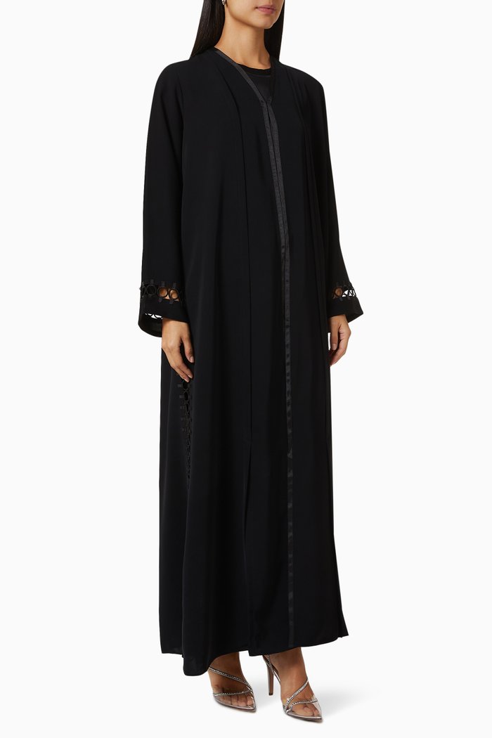

Embroidered Abaya in Crepe, Black