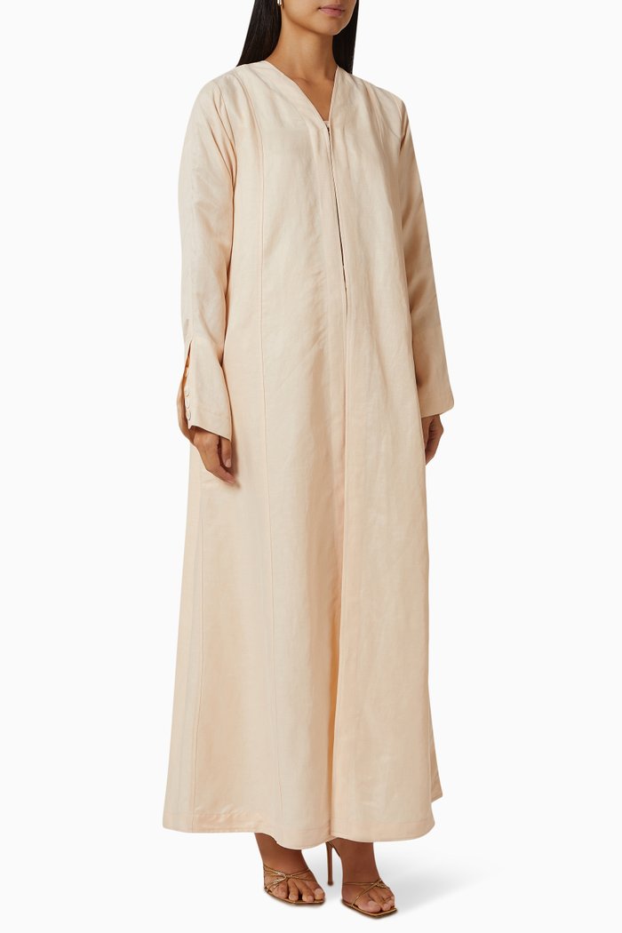 

Pearl Button Abaya in Crepe, Orange