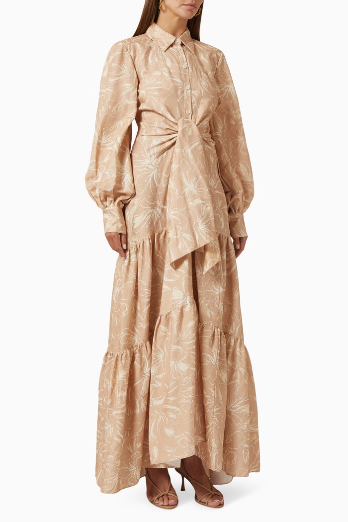 

Belize Maxi Shirt Dress in Linen & Viscose, Brown