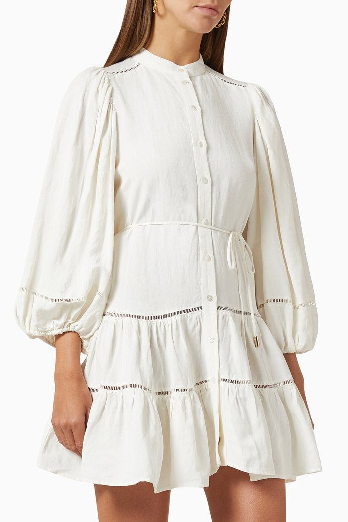 Theodora Mini Dress in Linen & Viscose, Neutral