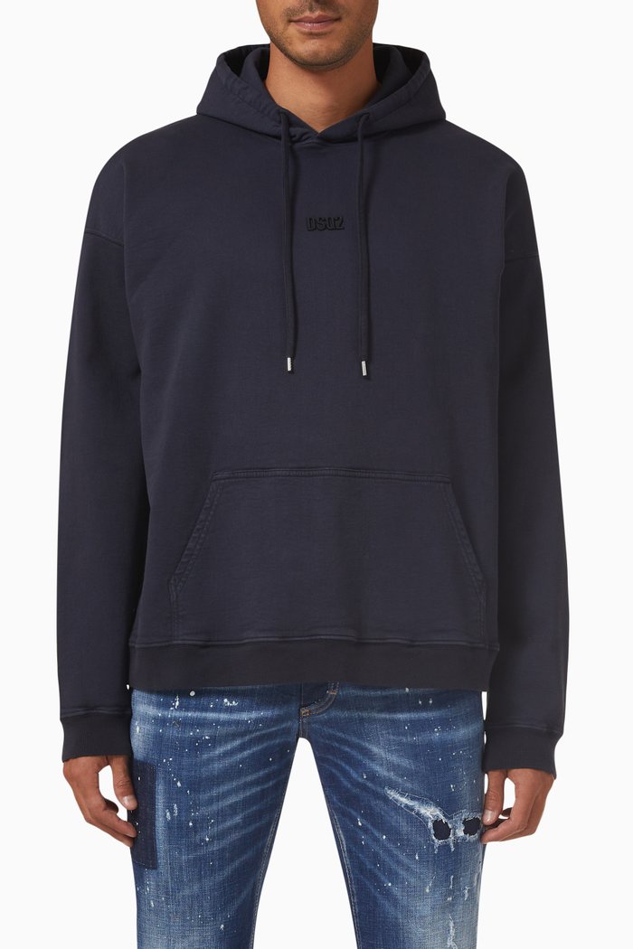 Mini DSQ2 Hoodie in Cotton-blend Fleece, Blue