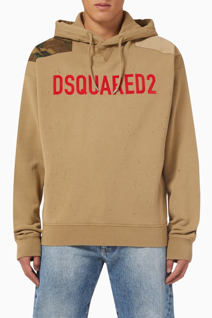

D2 Patch Hoodie in Cotton, Neutral