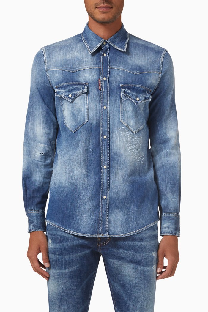 

New Western Shirt in Denim, Blue