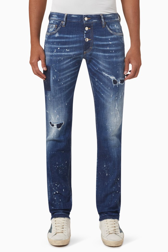 Distressed Low-rise Slim-fit Jeans, Blue