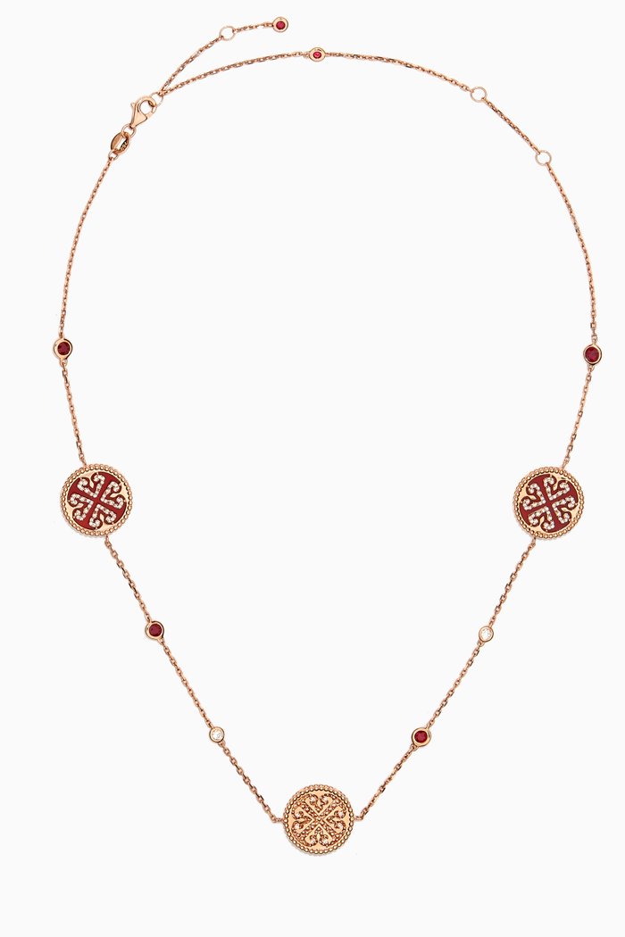 

Lace Red Carnelian Ruby Diamond Necklace in 18kt Rose Gold