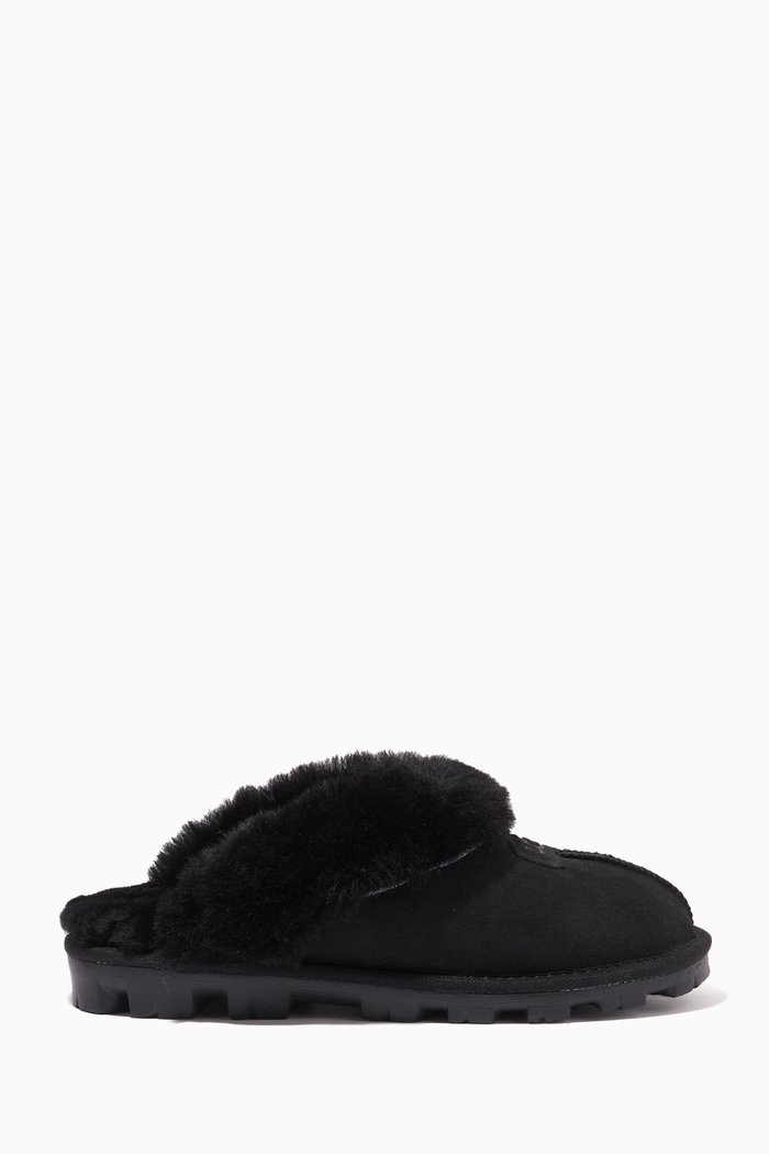 

Coquette Slipper in Smooth Leather & Fur, Black