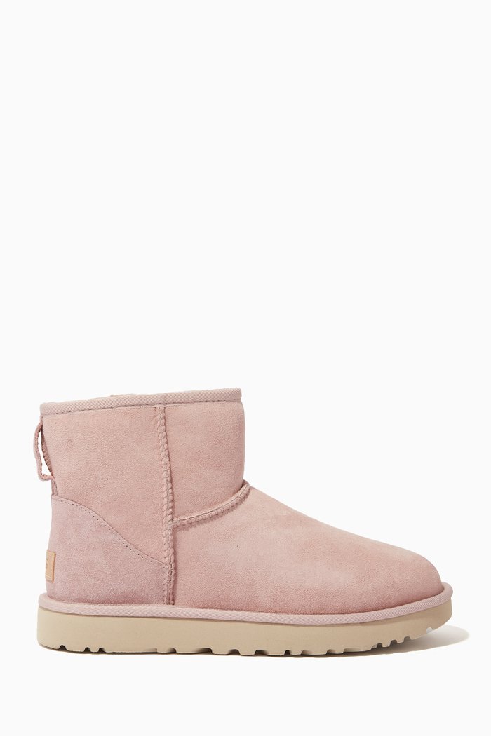 Classic Mini II Boot in Leather & Fur, Pink