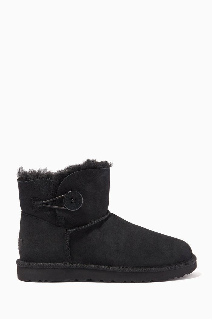 

Mini Bailey Button II Boot in Leather & Fur, Black