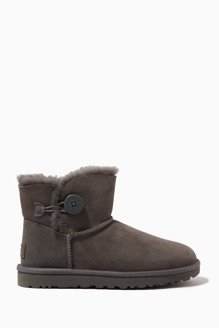 

Mini Bailey Button II Boot in Leather & Fur, Grey
