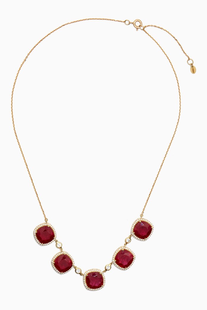 

Square Ruby & Diamond Necklace in 18kt Yellow Gold