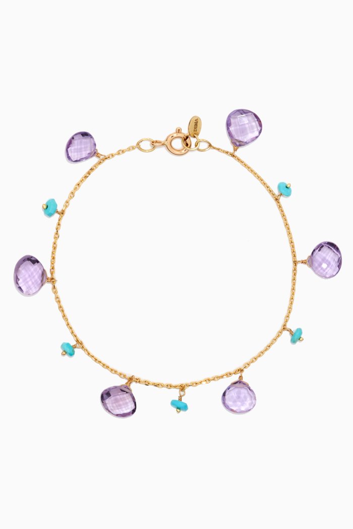 

Amethyst & Turquoise Drop Bracelet in 18kt Yellow Gold
