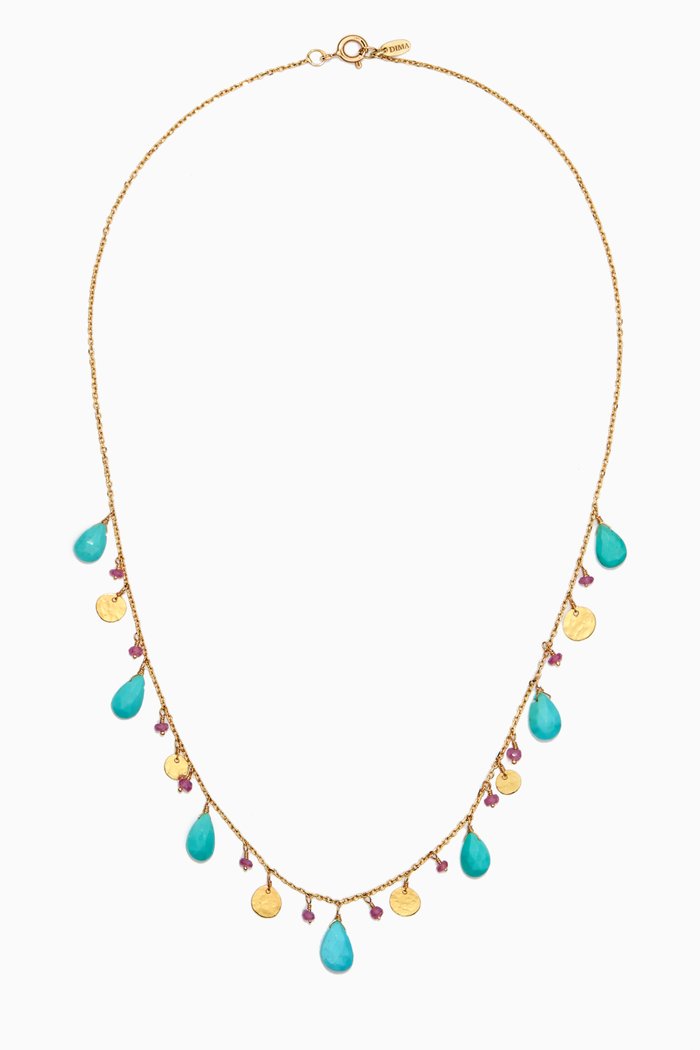 

Coin Turquoise & Pink Sapphire Necklace in 18kt Yellow Gold