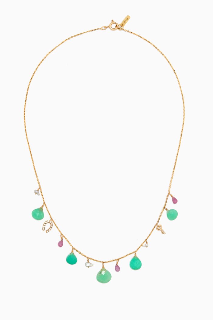 

Chrysoprase, Pink Sapphire & Diamond Necklace in 18kt Yellow Gold