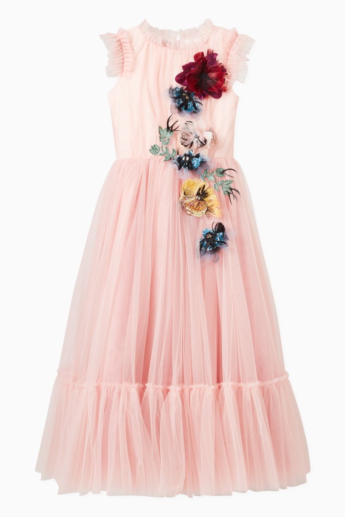 

Flower-Embellished Gown in Tulle, Pink