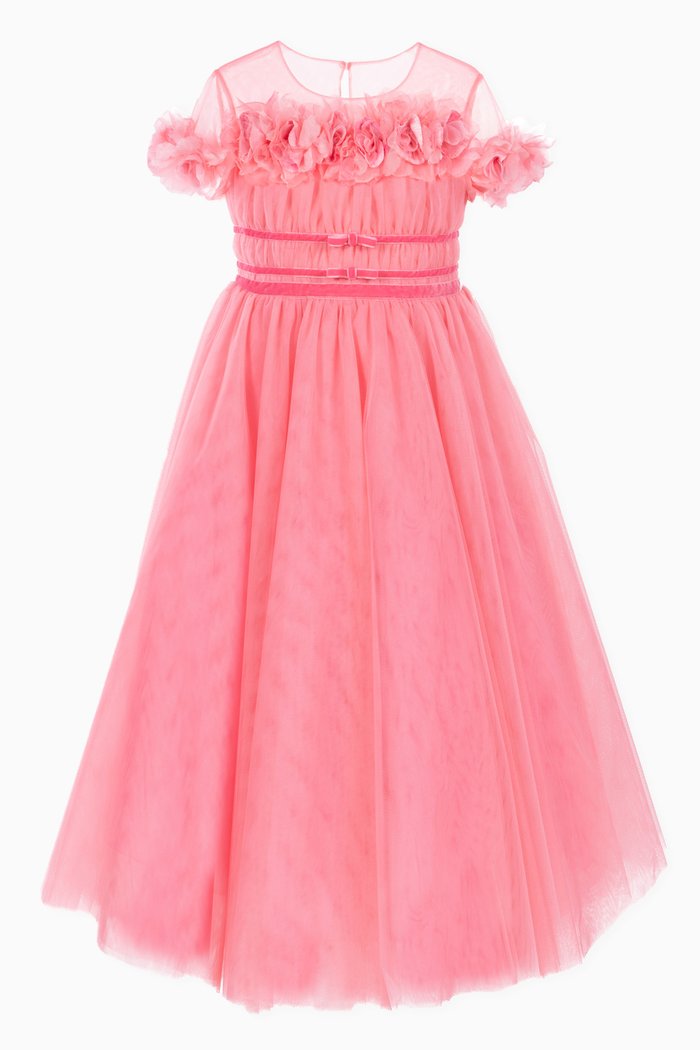 

Flower-Embellished Gown in Tulle, Pink
