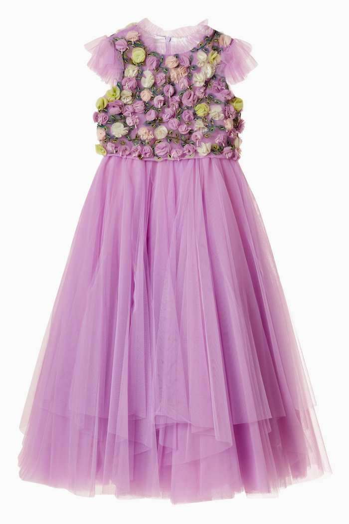 

Flower-Embellished Gown in Tulle, Purple