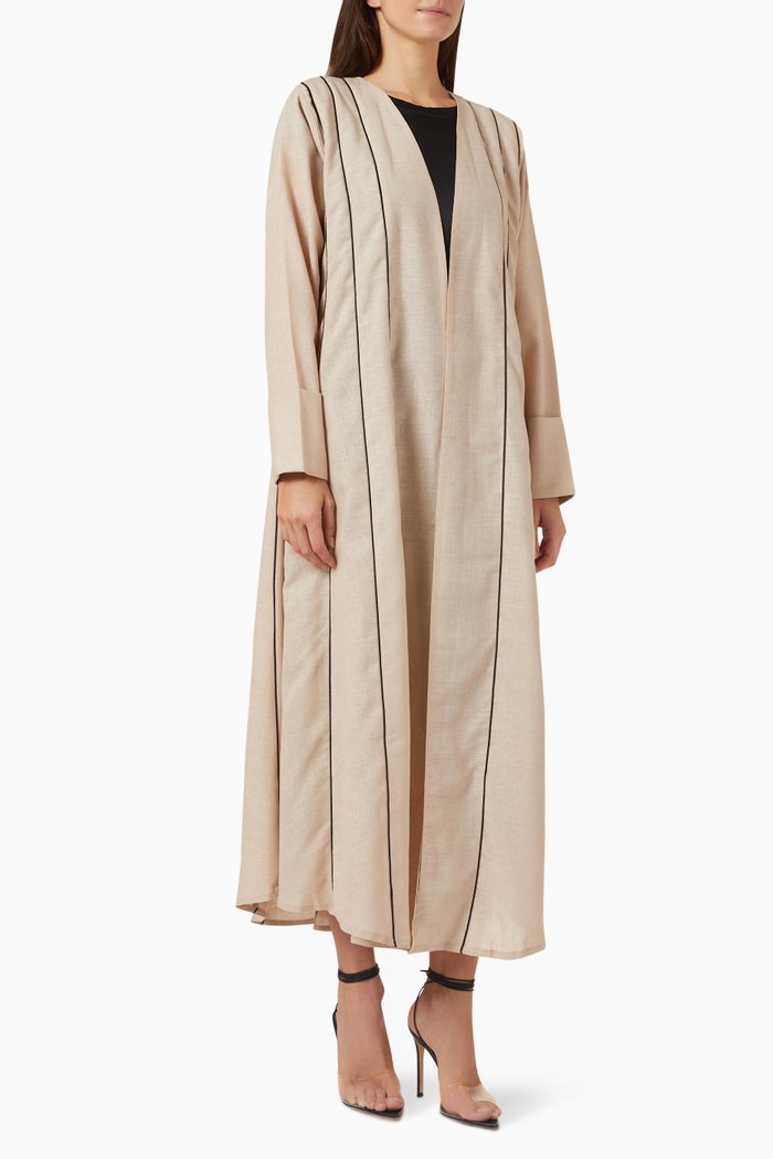 

Contrasting Trim Abaya in Spanish Linen, Neutral