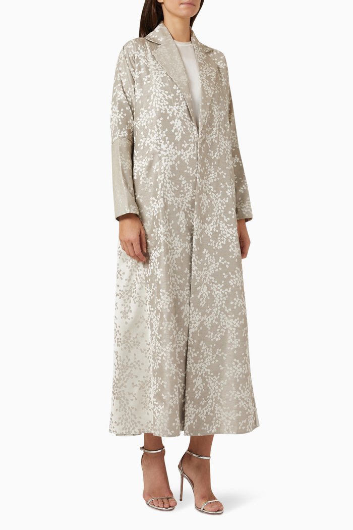 

White Blossoms Fringe Trim Abaya